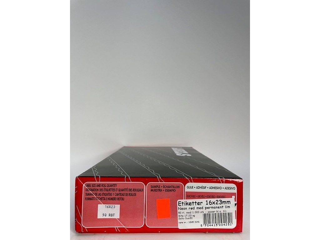 Etiketter 16x23mm neon rød - 50 rl. a' 1.000 stk.