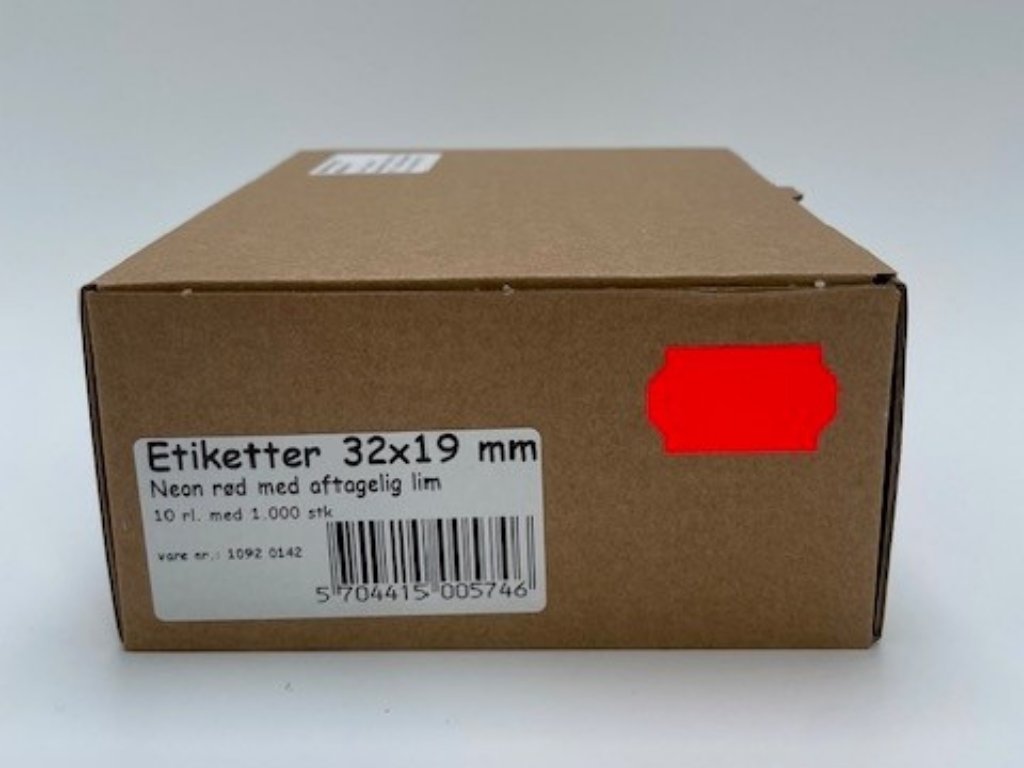 Etiketter 32x19 neon rød aftagelig - 10 rl.