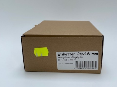 Etiketter 26x16 neon gul m/ aftagelig lim 12 rl.