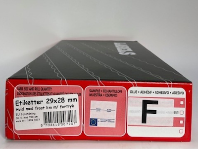 Etiketter 29x28 hvid m/ EØF  forordning 30 rl. m/700 stk.