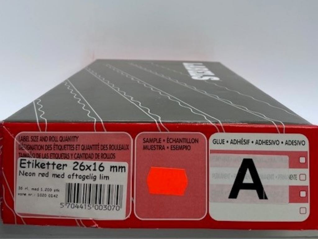 Etiketter 26x16 neon rød aftag. Wave 36 rl.