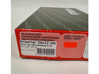 Etiketter 26x12 mm neon rød P - 36 rl