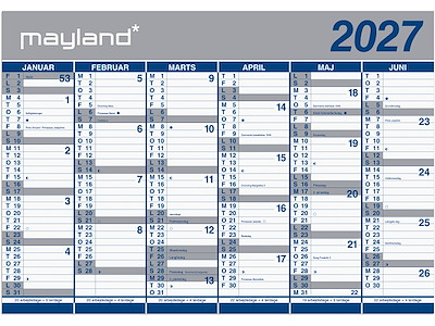 Mayland kæmpekalender 2027 - 2X6 Mdr. 70x100 cm.