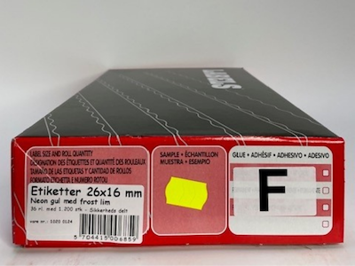 Etiketter 26x16 neon gul frost 36 rl. - sikkerhedsdelt