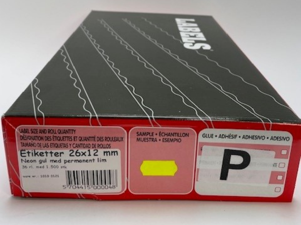 Etiketter 26x12 neon gul perm. Wave 36 rl.