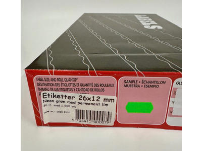 Etiketter 26x12mm neon grøn - 36 rl.