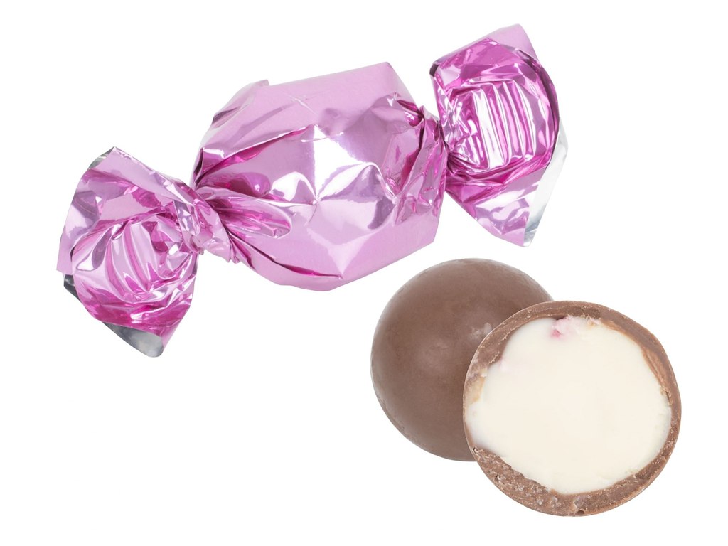 Chokoladekugler pink -  Jordbær 1kg