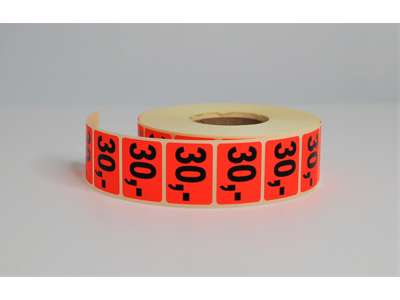 Etiketter 4/1 (31x23,4mm) neon rød 30,-