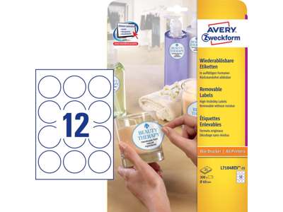 Avery labels L7104REV-25 Ø60mm. Removable round