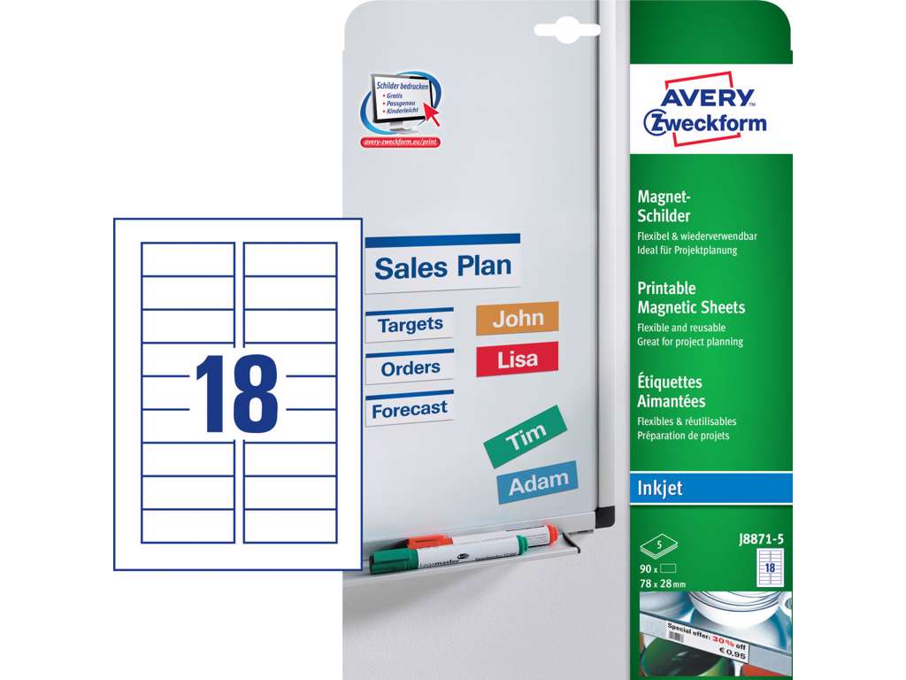  Avery J8871-5 Magnetic 78x28mm