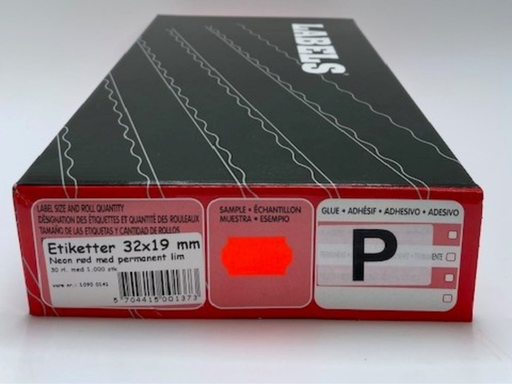 Etiketter 32x19 Wave neon rød perm. 30 rl.