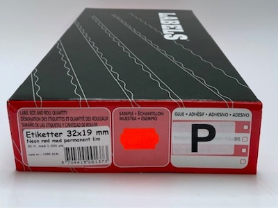 Etiketter 32x19 Wave neon rød perm. 30 rl.