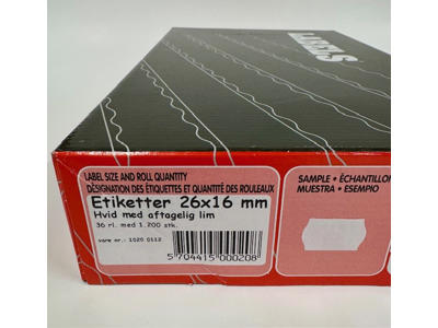 Etiketter 26x16mm hvide aftagelige - 36 rl.