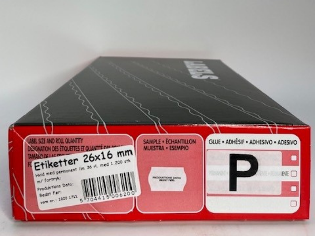 Etiketter 26x16 hvid m/ perm. PROD.DATO/BEDST FØR