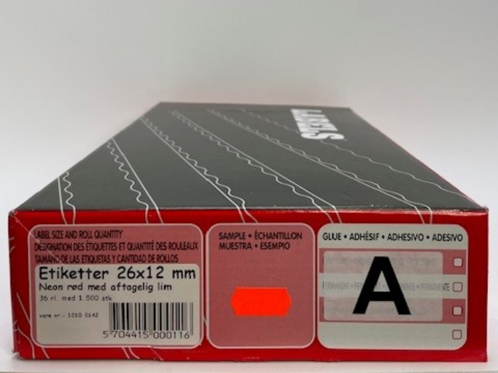 Etiketter 26x12 neon rød aftag. Wave 36 rl.