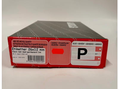Etiketter 26x12 mm neon rød P - 36 rl