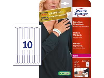 Avery L4000-10 Printbare armbånd, hvide 100 stk.