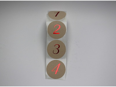 Etiketter Ø63mm 1-4 kvist m. rød metallic tal 120 sæt.