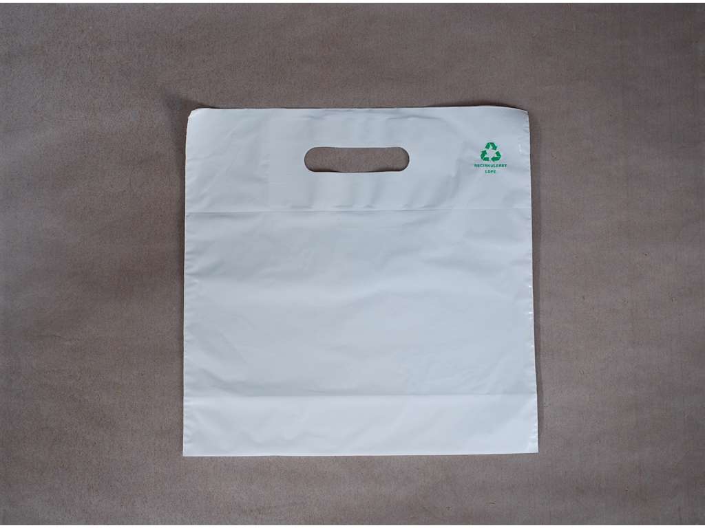 Bærepose øl hvid 29x29/5 cm lavet af 100% genbrugsplast