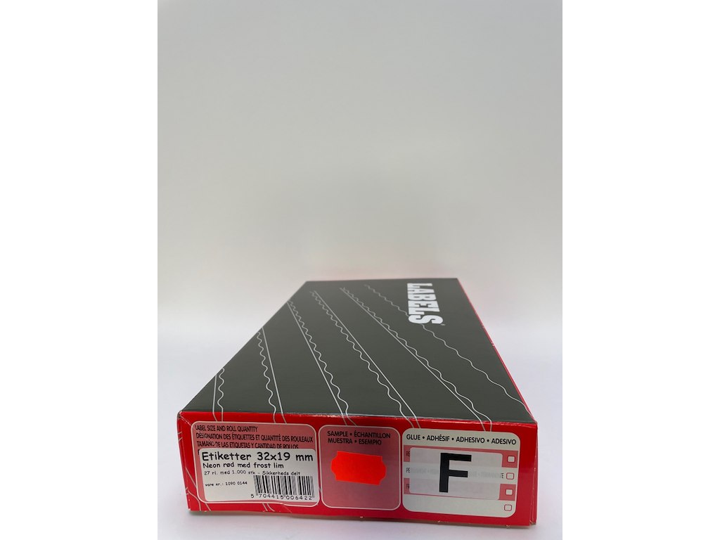 Etiketter 32x19 neon rød m/ frostlim og sikkerheds delt. - 27 rl.