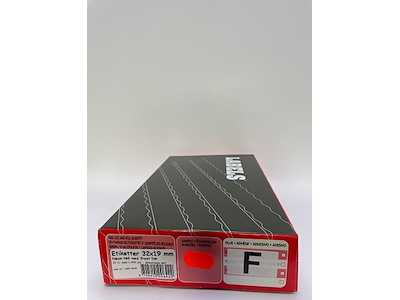 Etiketter 32x19 neon rød m/ frostlim og sikkerheds delt. - 27 rl.