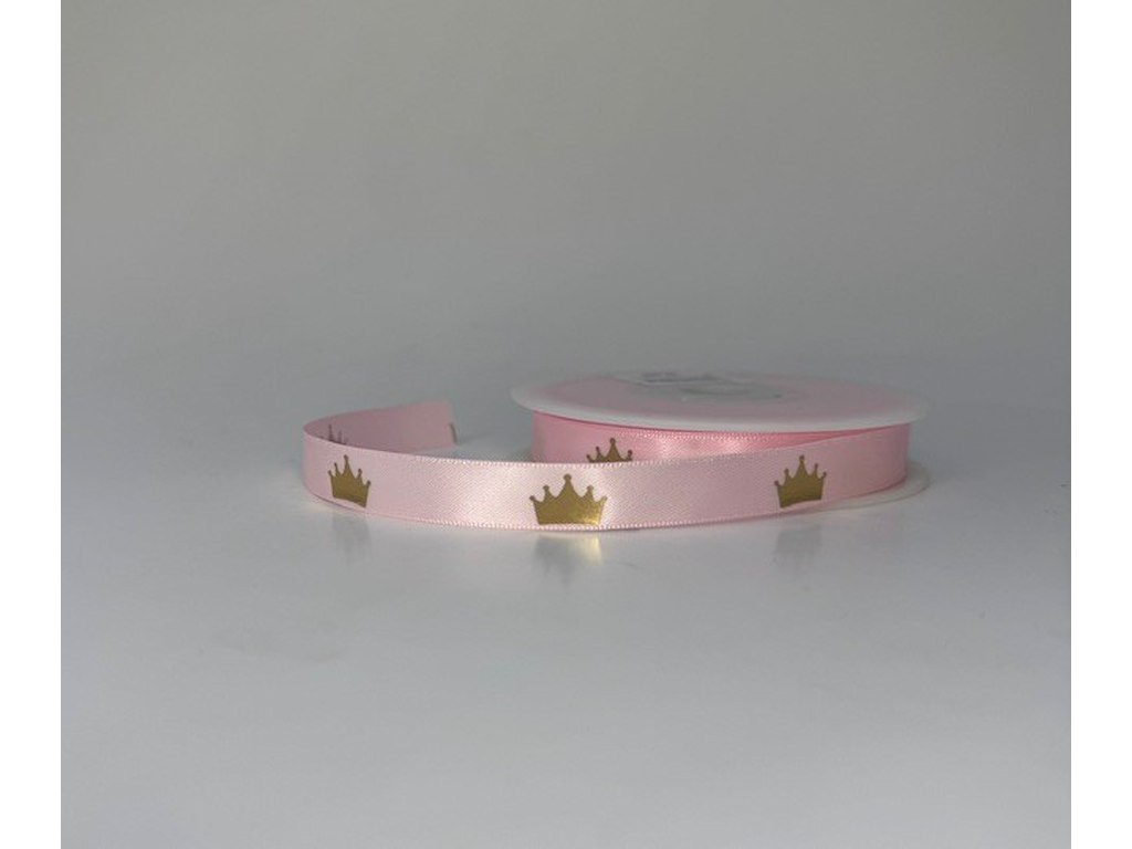 Babybånd med krone rosa 13mmx20m