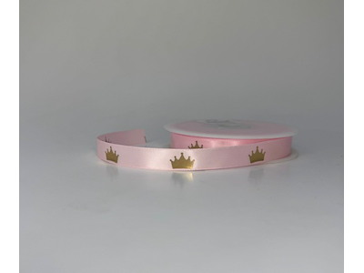 Babybånd med krone rosa 13mmx20m
