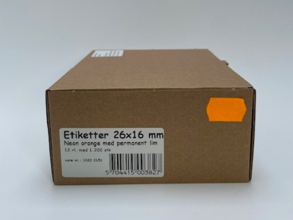 Etiketter 26x16 neon orange perm. lim - 12 rl.