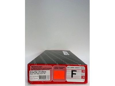 Etiketter 37x28 neon rød m/ frost lim. 24 rl / krt.