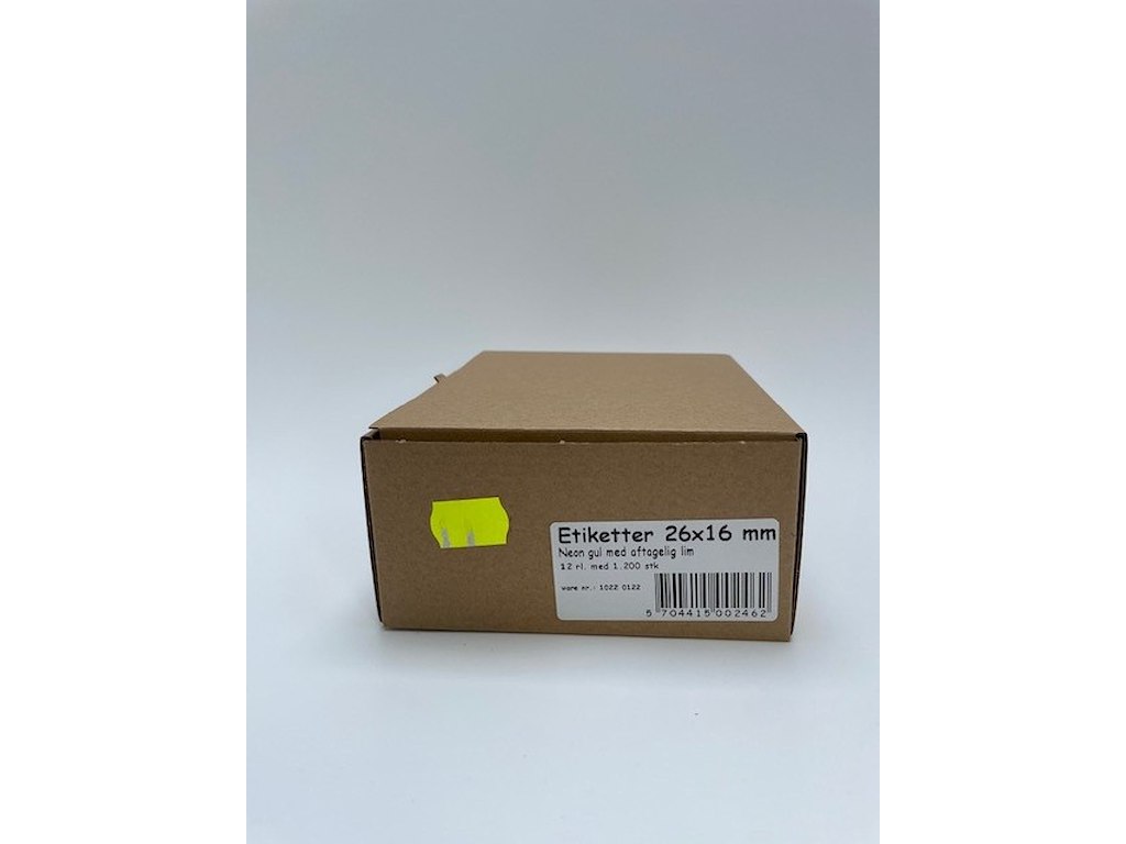 Etiketter 26x16 neon gul m/ aftagelig lim 12 rl.