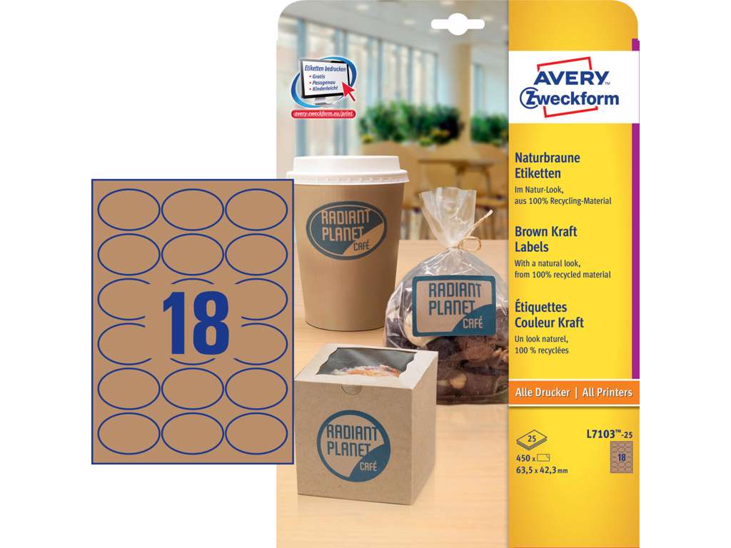 Avery etiketter L7103  brun oval 63,5x42,3 mm