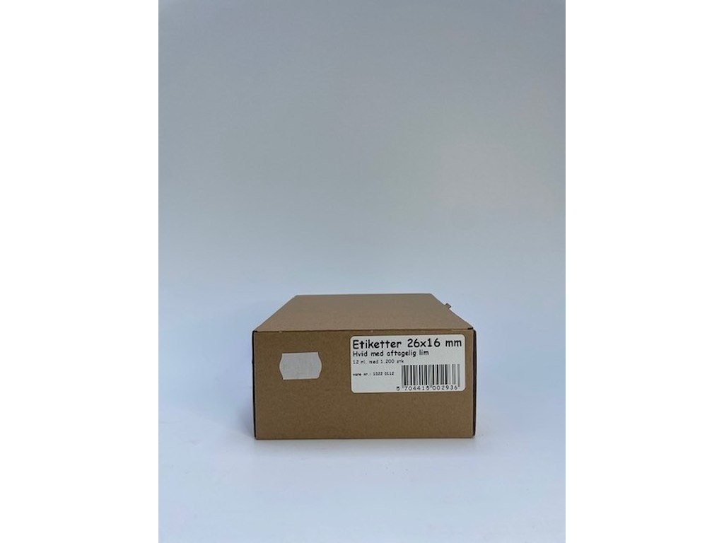 Etiketter 26x16 hvid m/aftagelig lim - 12 rl.