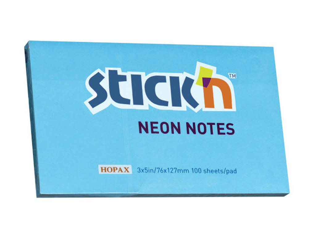 Memoblok 76x127mm stick´n neon blå. 12 stk pr. pakke