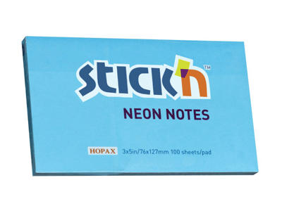 Memoblok 76x127mm stick´n neon blå. 12 stk pr. pakke