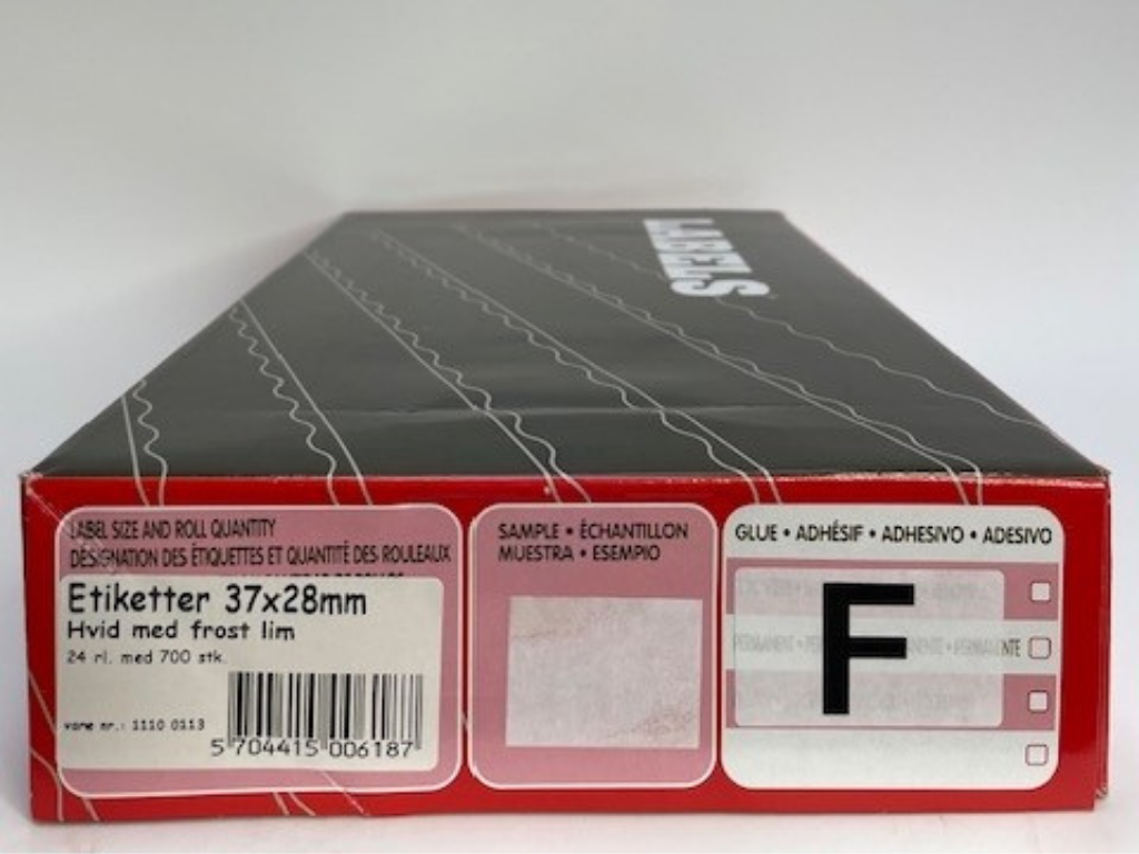 Etiketter 37x28 hvid m/ frost 24 rl. m/ 700 stk.