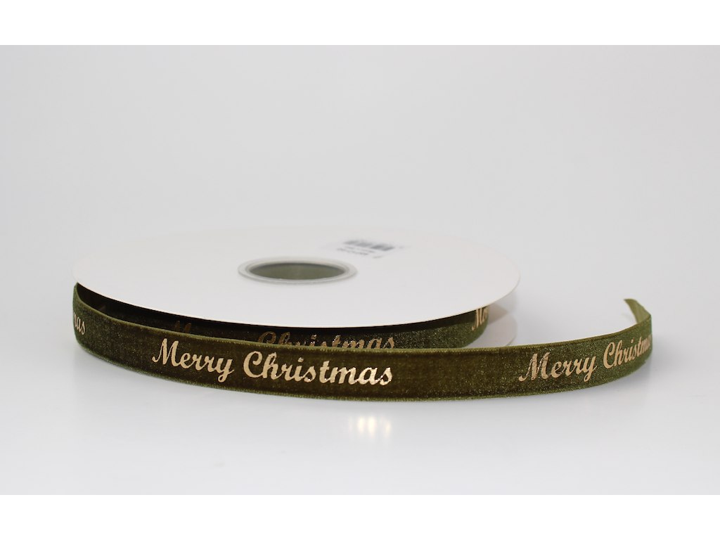 Velourbånd Merry Christmas oliven 16mmx20m
