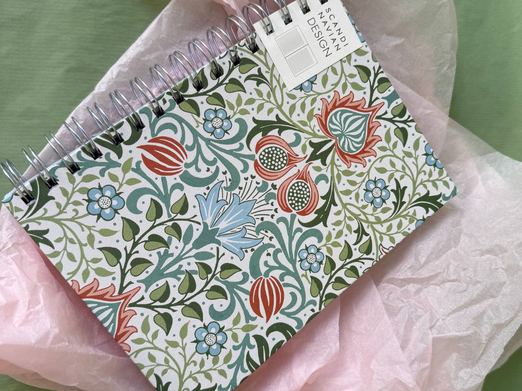 Notesbog A5 Blue/green flowers spiralryg