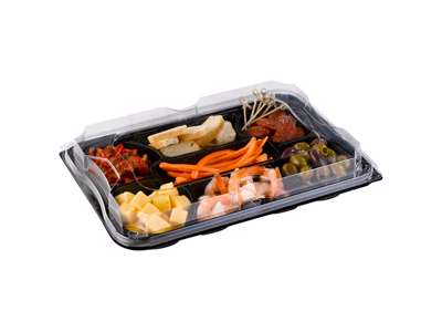 Tapas box square 7-compartment with lid package of 25 pcs.