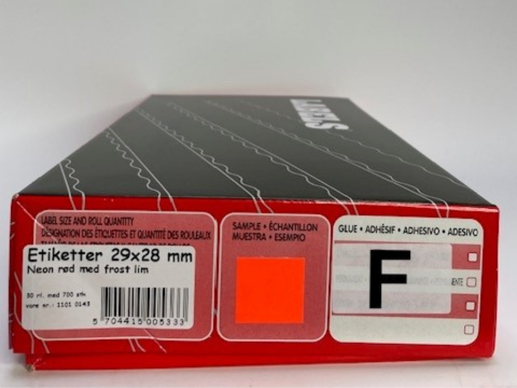 Etiketter 29x28 neon rød m/ frost lim - 30 rl.