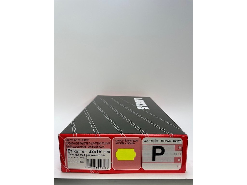 Etiketter 32x19 Wave neon gul perm. 30 rl.