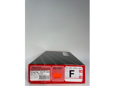 Etiketter 32x19 neon rød Kort Dato - sikkerheds delt - 27 rl. m/ 1.000 stk.