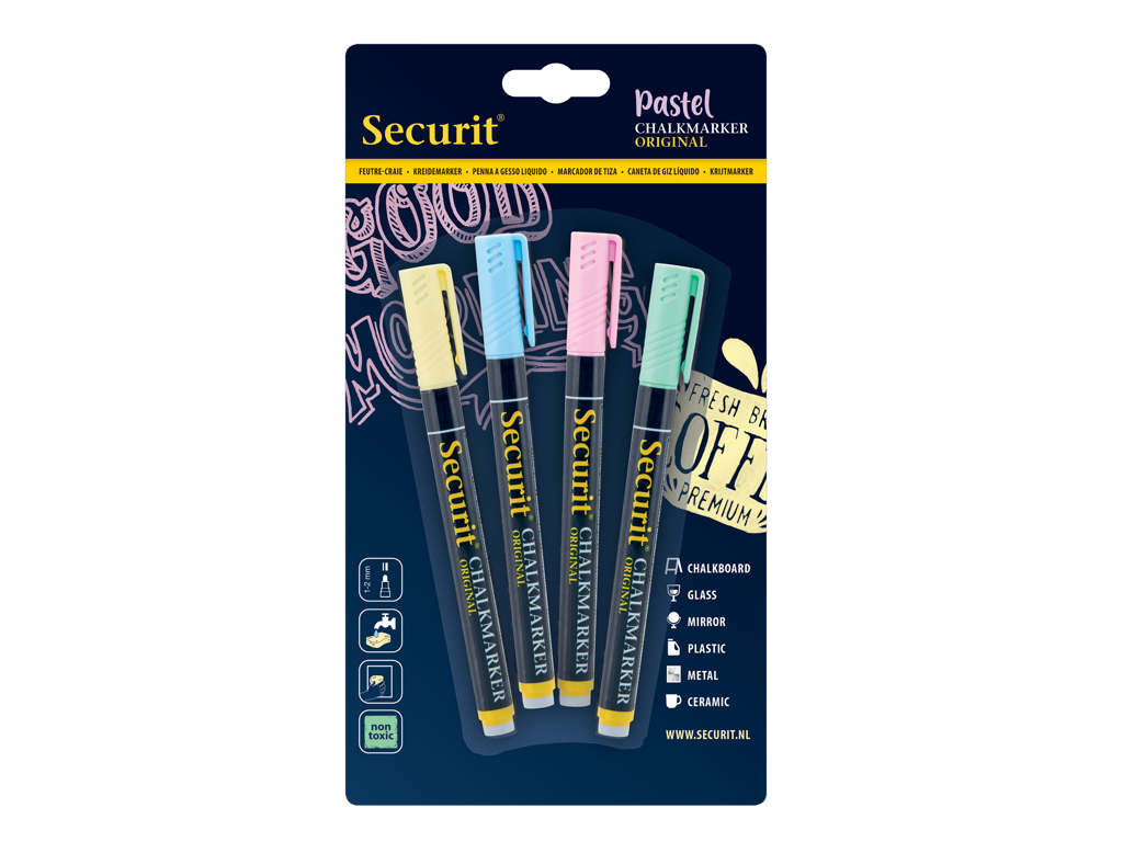 Securit Kridtmarker 4 stk Pastel 1-2mm spids