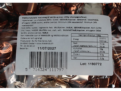 Chokoladekugler kobber/gylden vanilieknas 1 kg