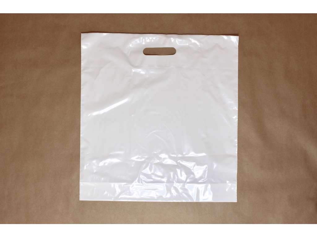 Hvide plastikbærepose af genbrugsplast 42x45/5 cm