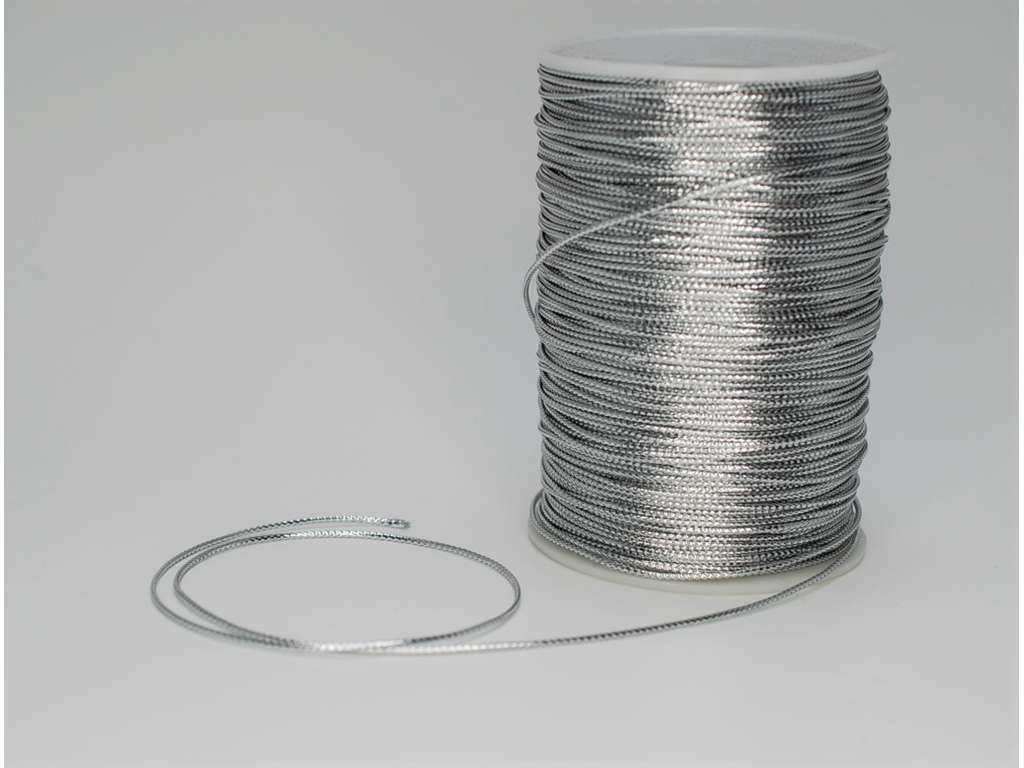 Cording bånd 1mm x 200m Sølv. Skinnende sølvtråd.