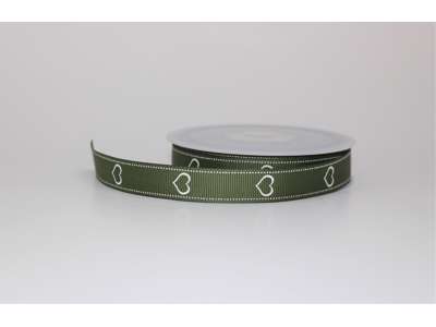 Silkebånd grønt m. hvide hjerter 16mmx20m 95694