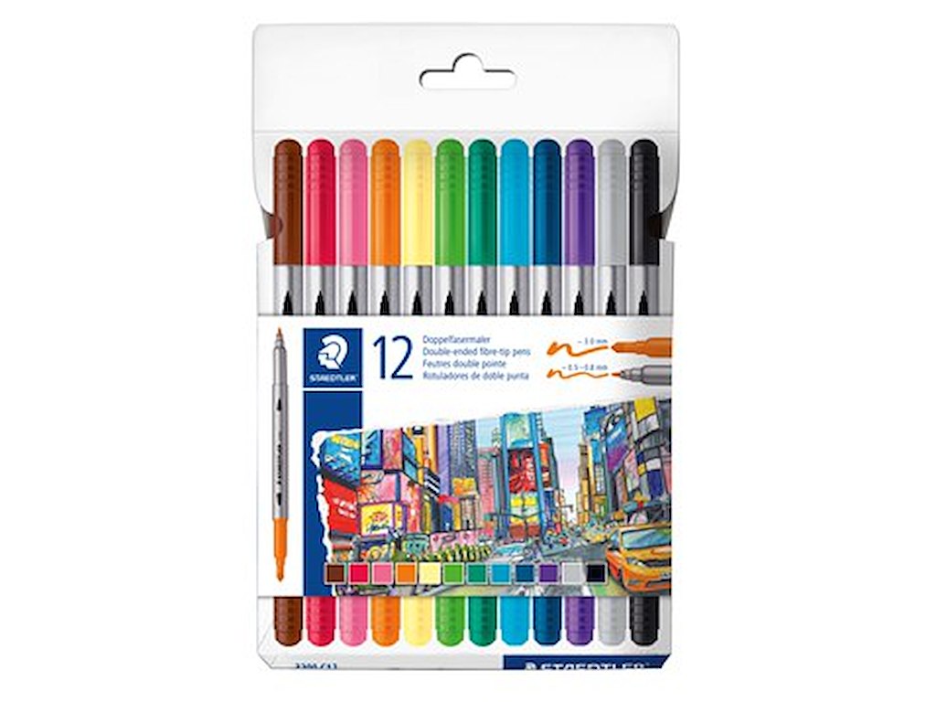 STAEDTLER Fiberpen tusser dobbelt Basis farver ass (12)