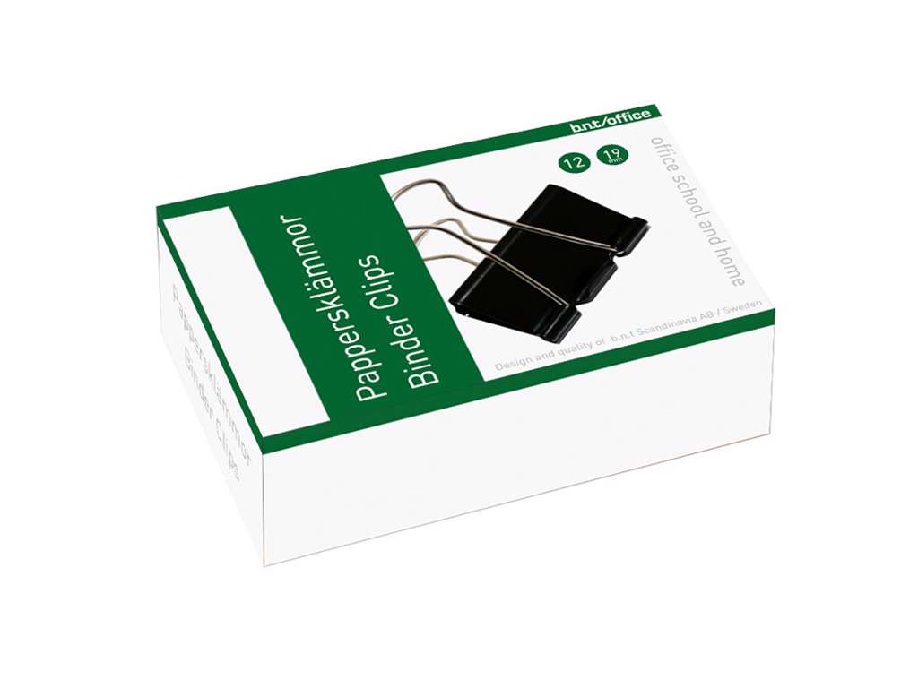 Foldback' 19mm, sort papirklemme