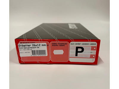 Etiketter 26x12mm hvide permanent lim - 36 rl.