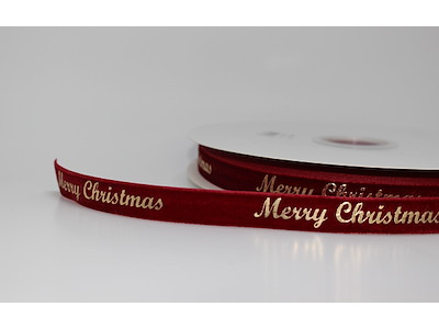 Velourbånd Merry Christmas bordeaux 16mmx20m
